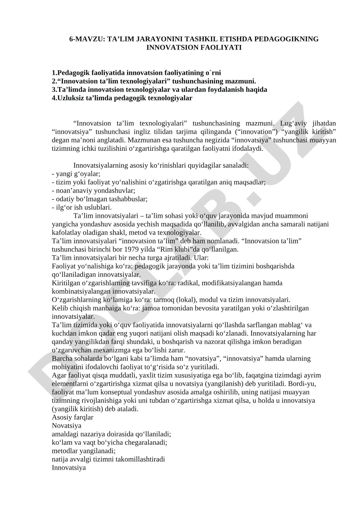 Ta'lim jarayonini tashkil etishda pedagogikning innovatsion faoliyati