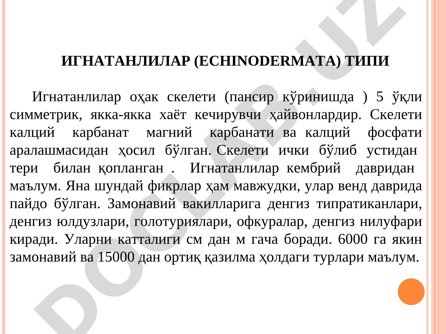 Игнатанлилар (Echinodermata) типи
