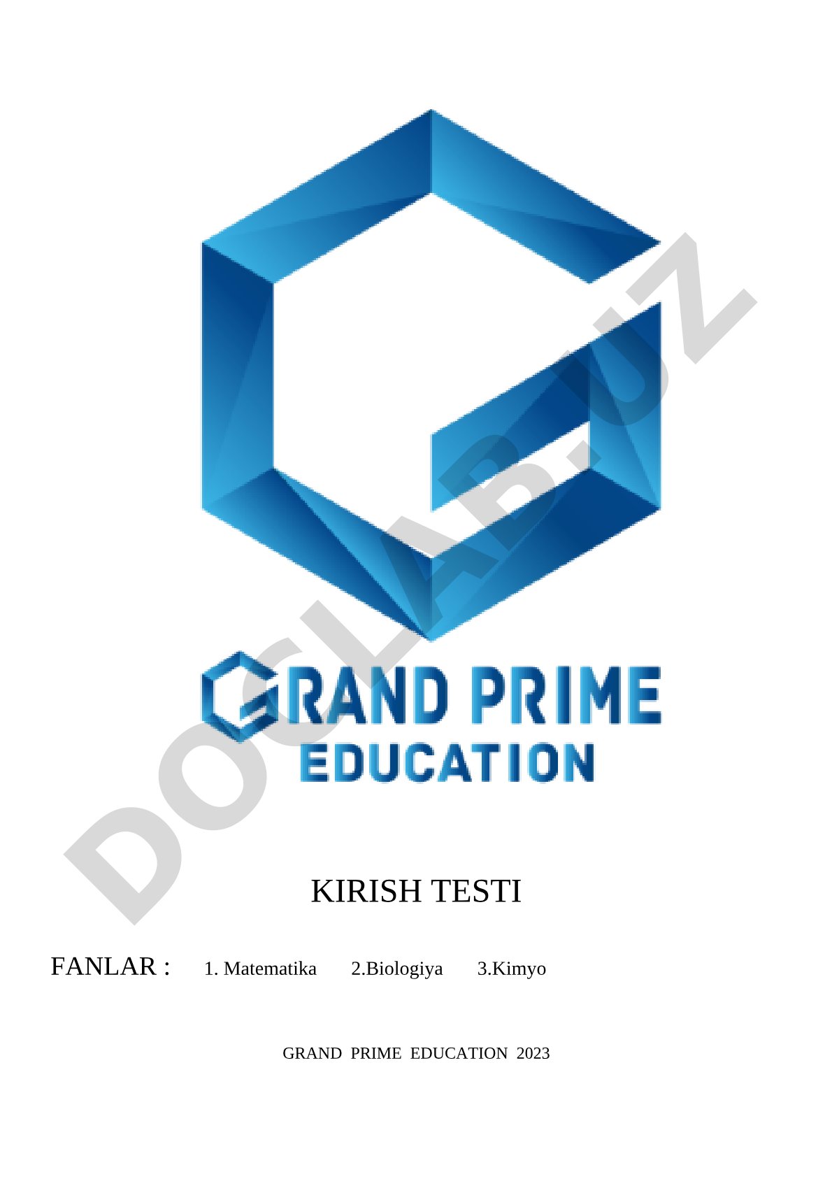 Kirish testi fanlar: matematika, biologiya, kimyo