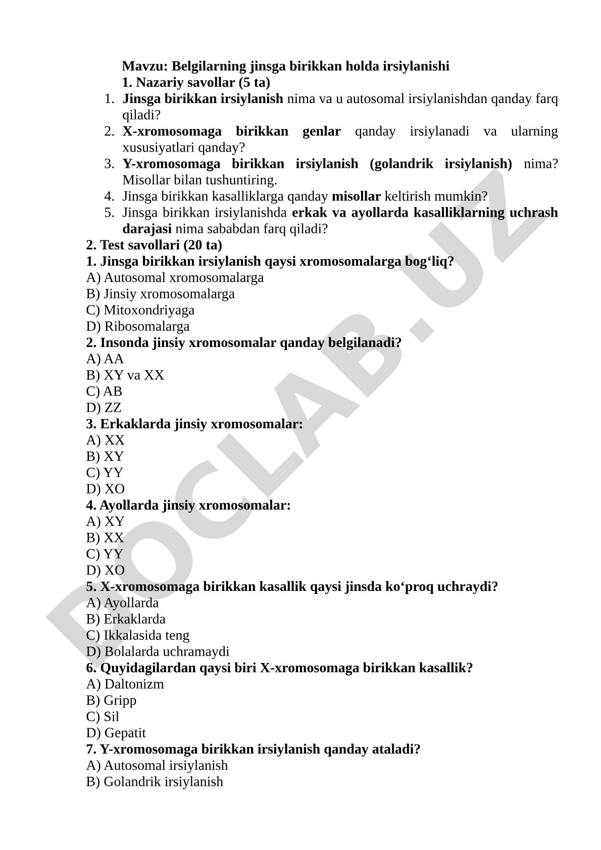 Belgilarning jinsga birikkan holda irsiylanishi