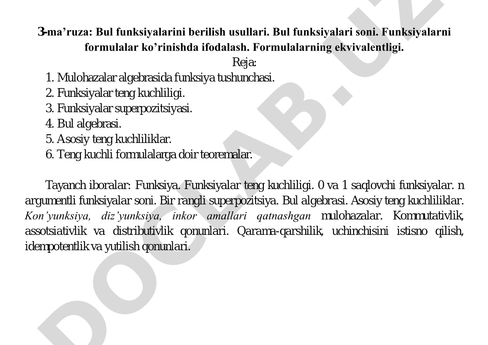 Bul funksiyalarini berilish usullari