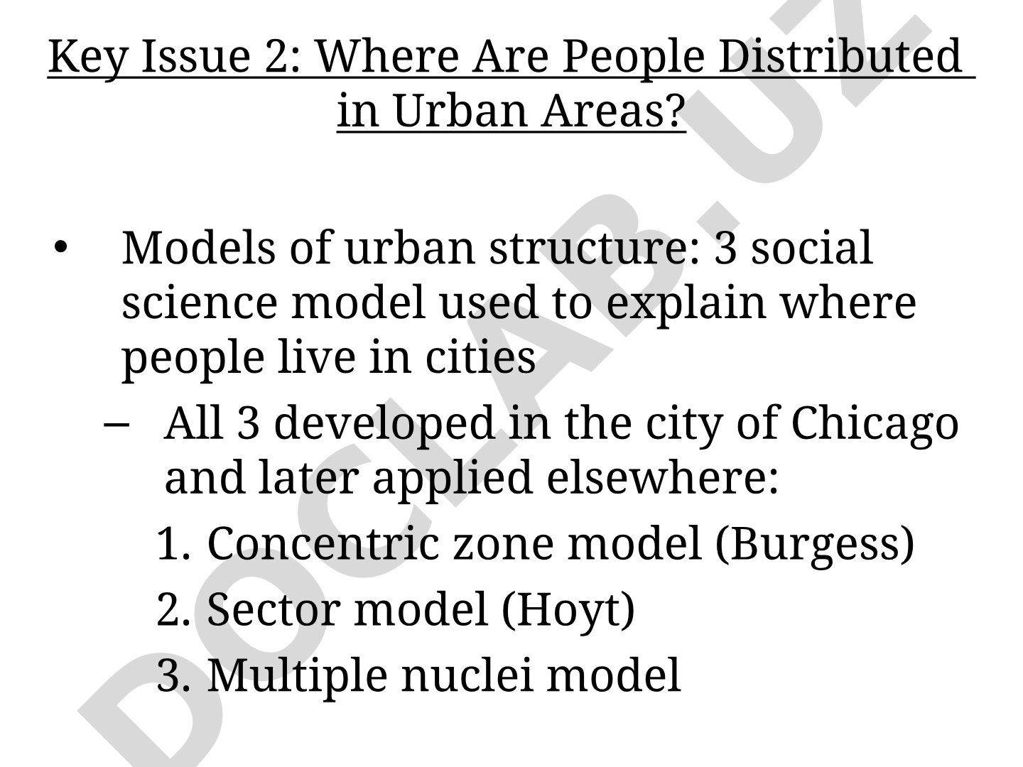 Models of Urban Structure: Concentric Zone, Sector, Multiple Nuclei