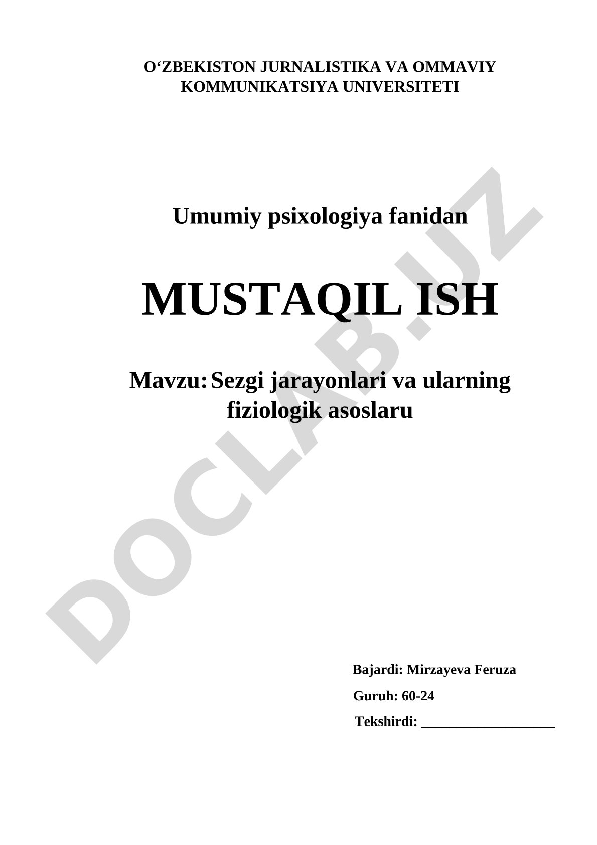 Sezgi jarayonlari va ularning fiziologik asoslari