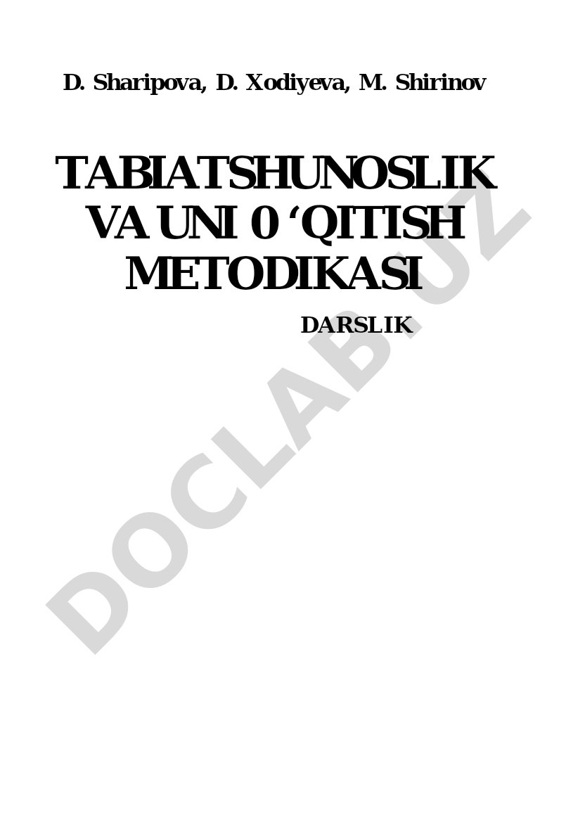 TABIATSHUNOSLIK VA UNI O‘QITISH METODIKASI