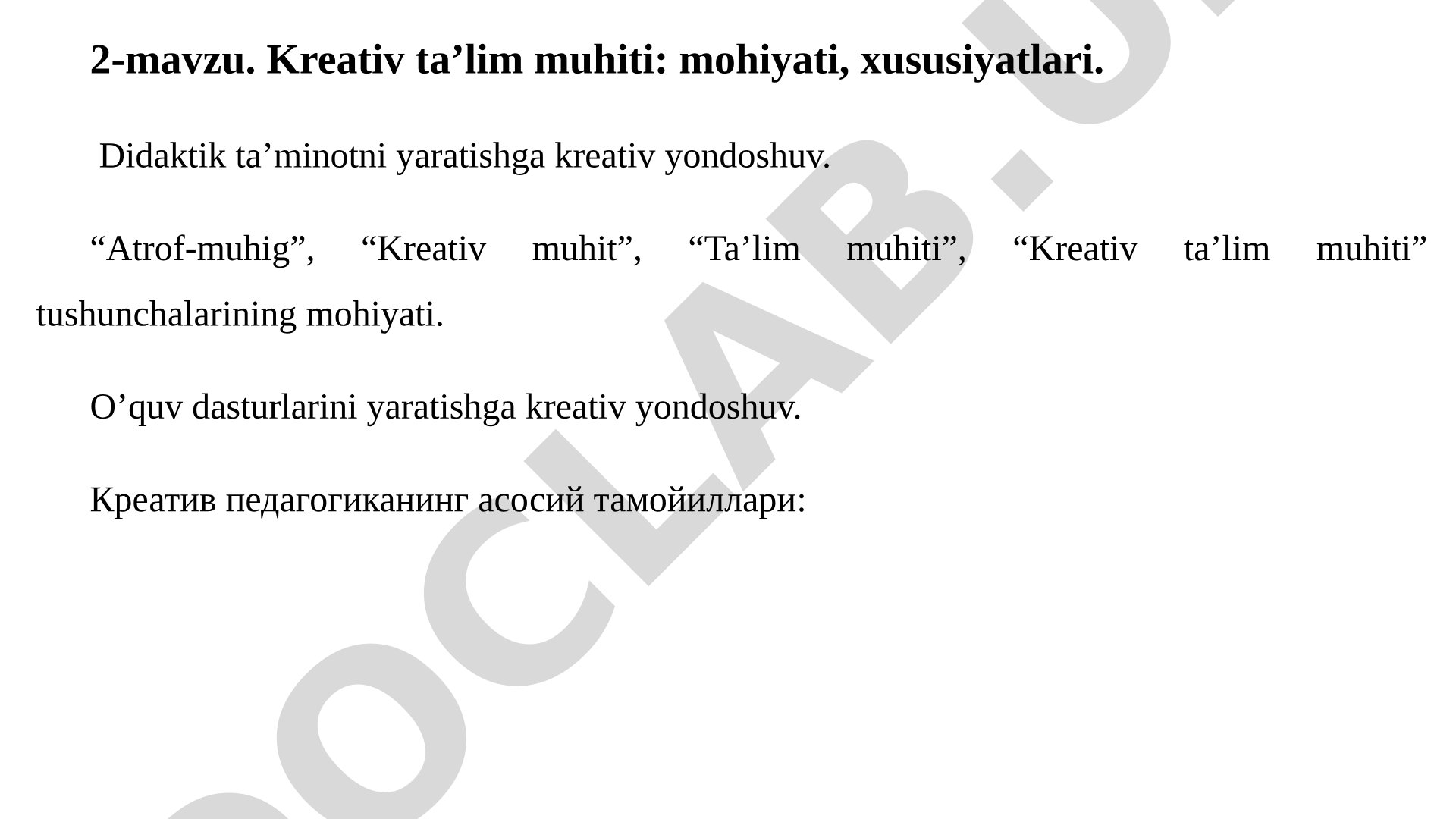 Kreativ taʼlim muhiti: mohiyati, xususiyatlari