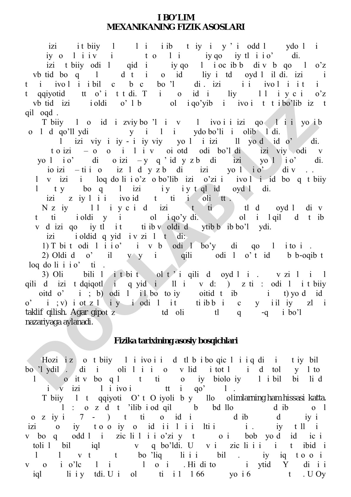 I bo’lim mexanikaning fizik asoslari
