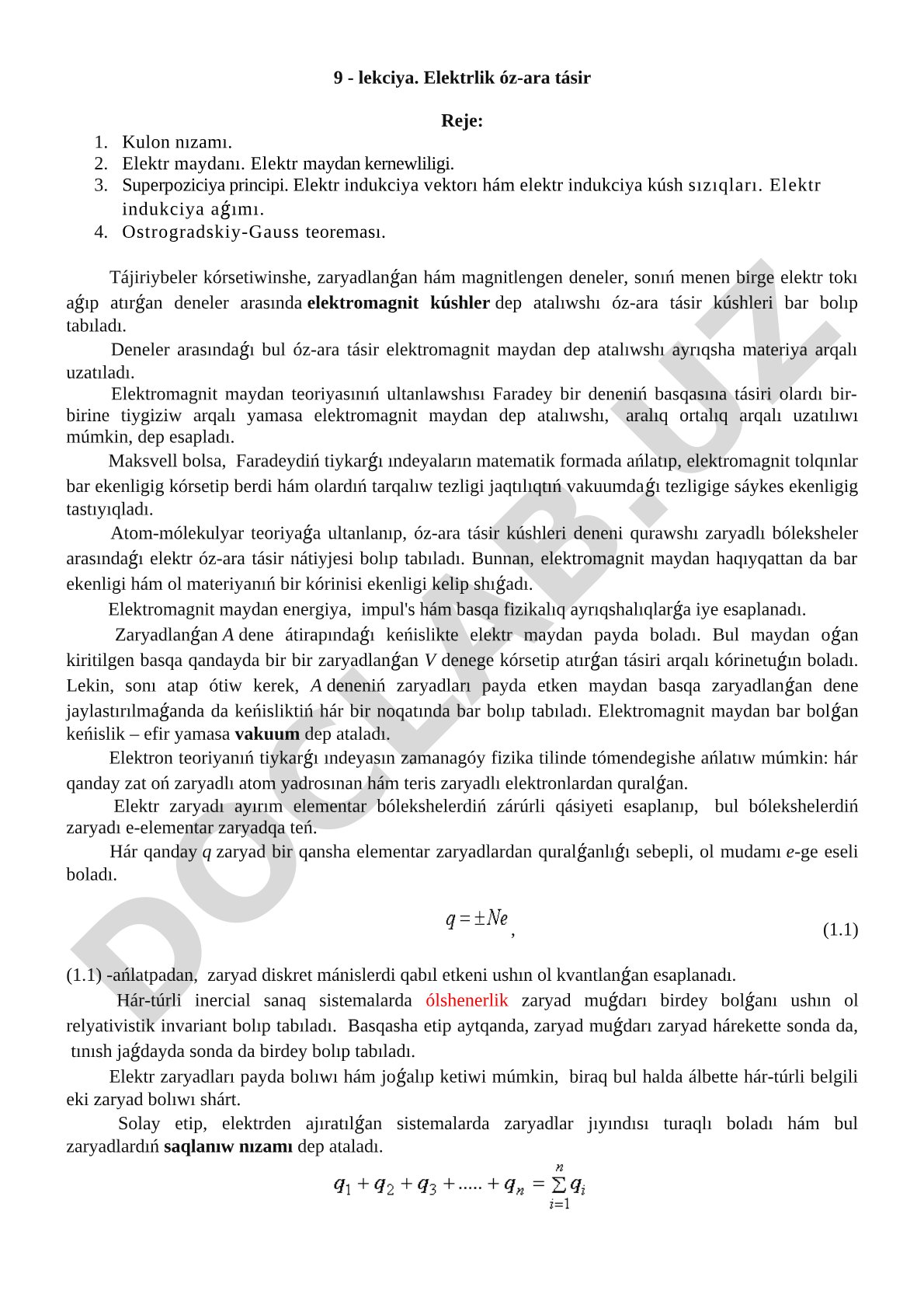 9 - lekciya. Elektrlik óz-ara tásir