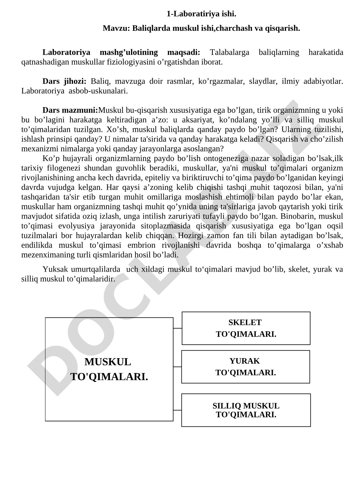 Baliqlarda muskul ishi, charchash va qisqarish