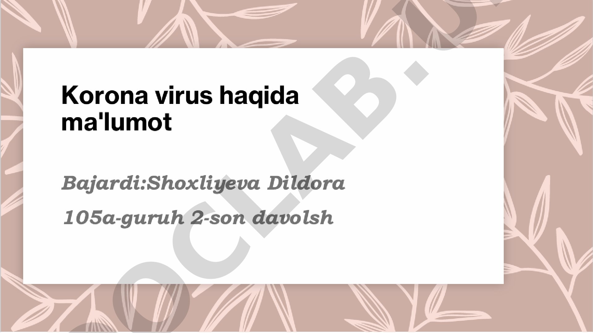 Korona virus haqida ma'lumot