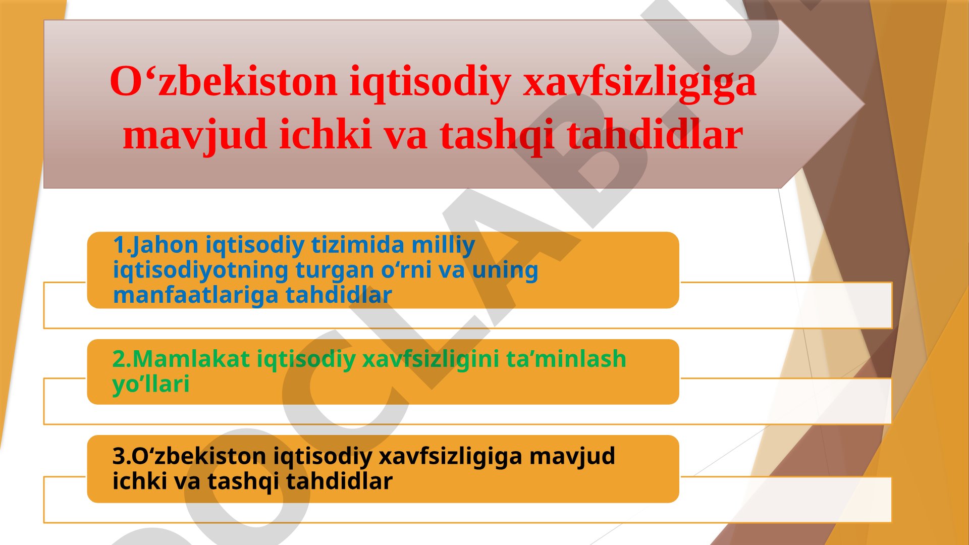 O‘zbekiston iqtisodiy xavfsizligiga ichki va tashqi tahdidlar