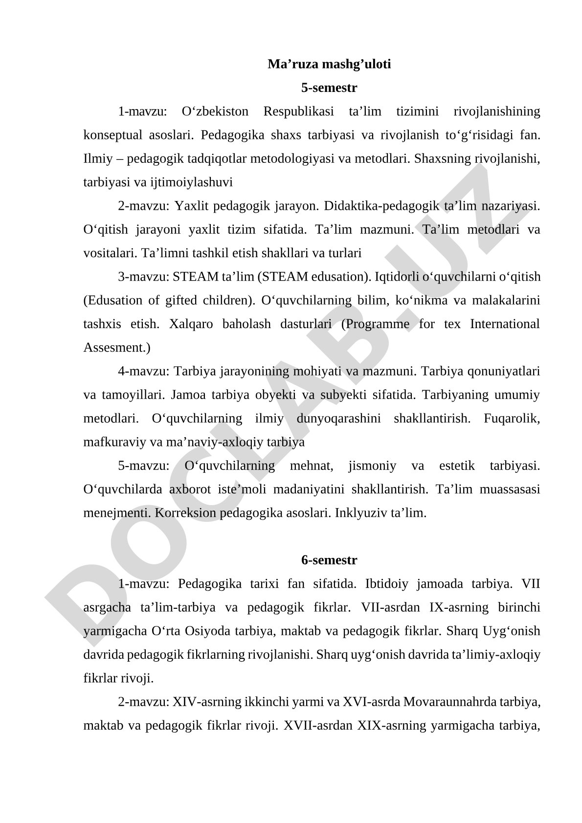O‘zbekiston Respublikasi ta’lim tizimini rivojlanishining konseptual asoslari