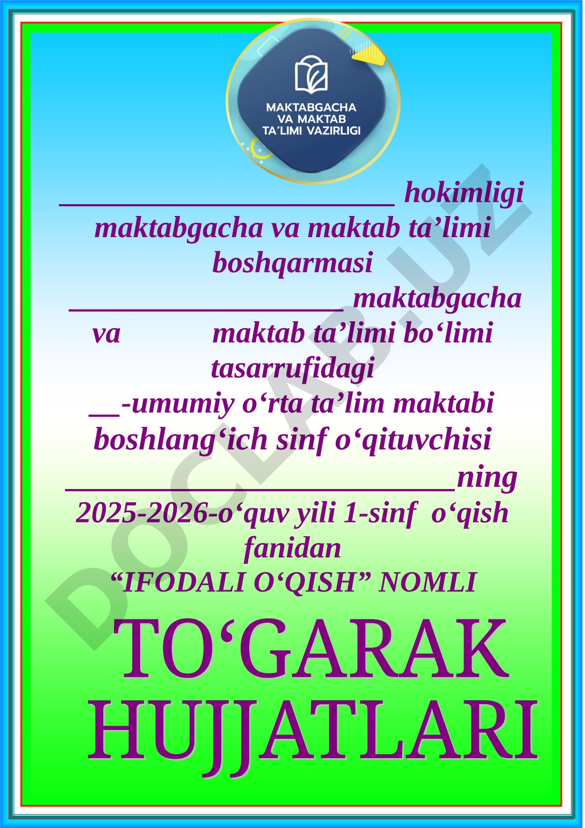 1-sinf o‘qish fanidan ifodali o‘qish to‘garagi