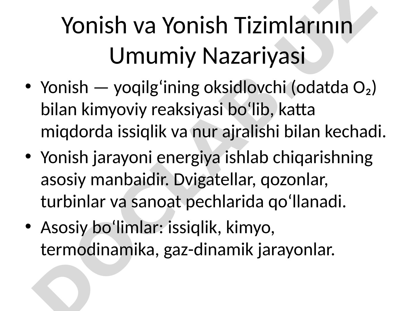 Yonish va Yonish Tizimlarının Umumiy Nazariyasi
