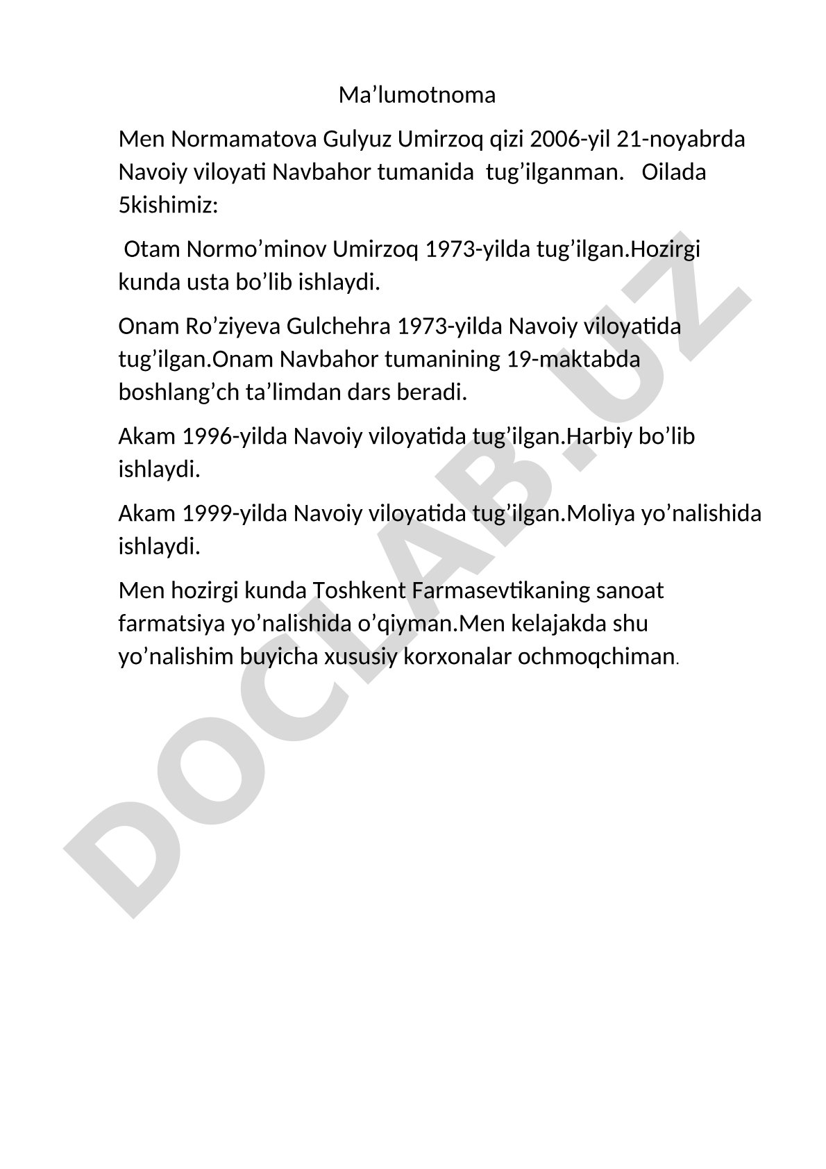 Normamatova Gulyuz haqida ma'lumot