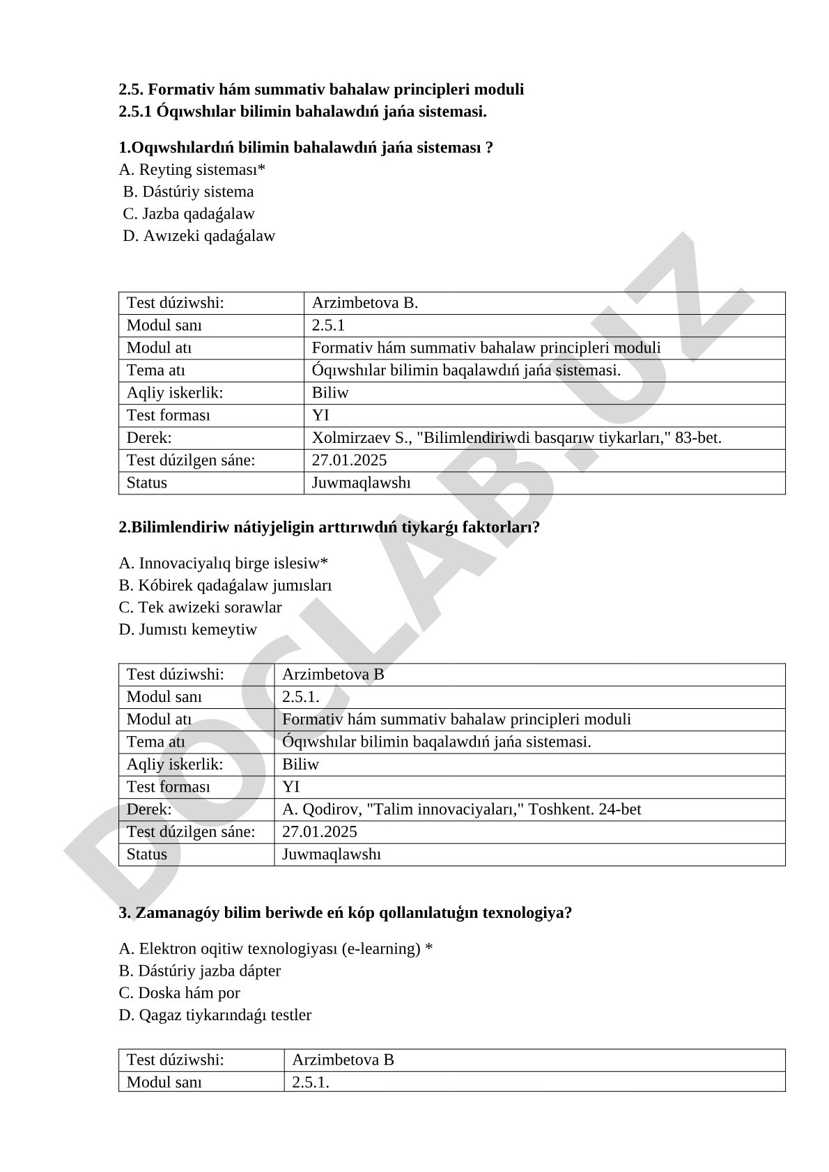 Óqıwshılar bilimin baqalawdıń jańa sistemasi