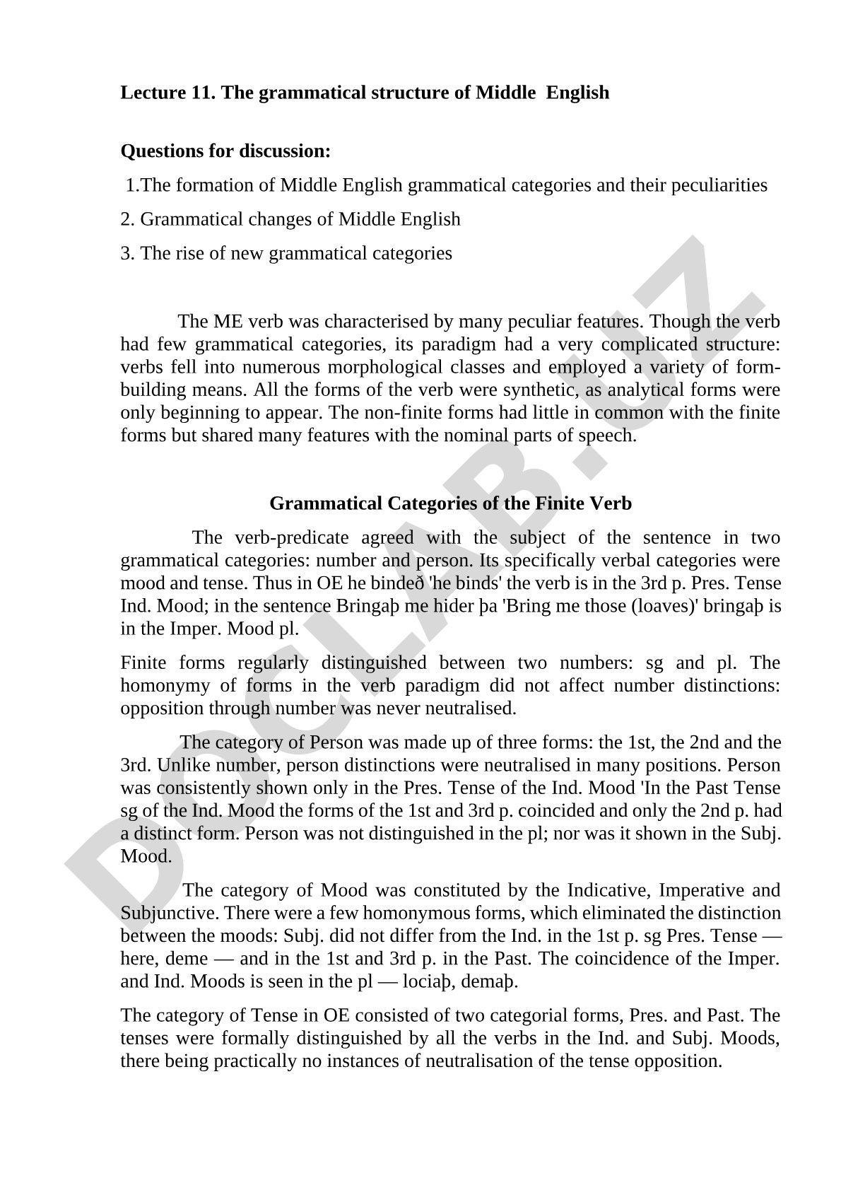 The grammatical structure of Middle English