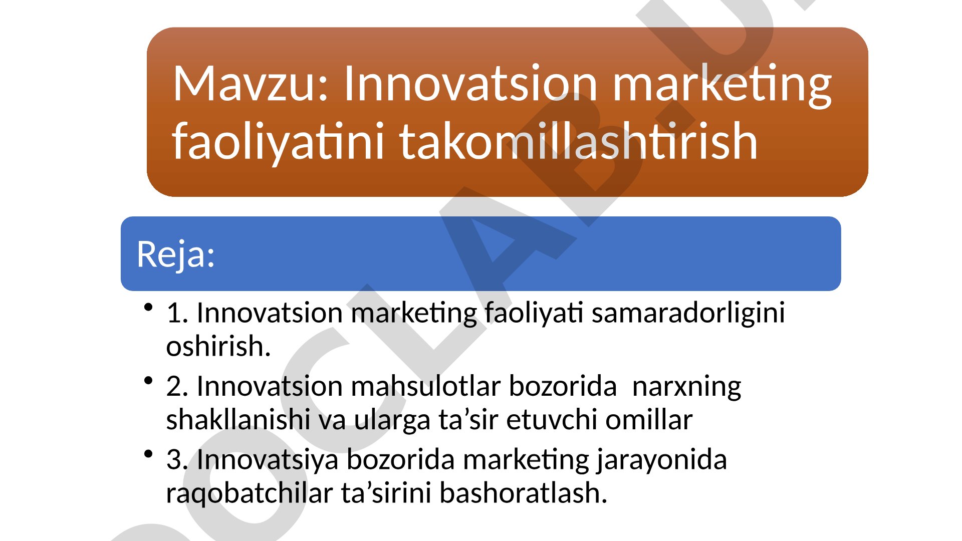 Innovatsion marketing faoliyatini takomillashtirish
