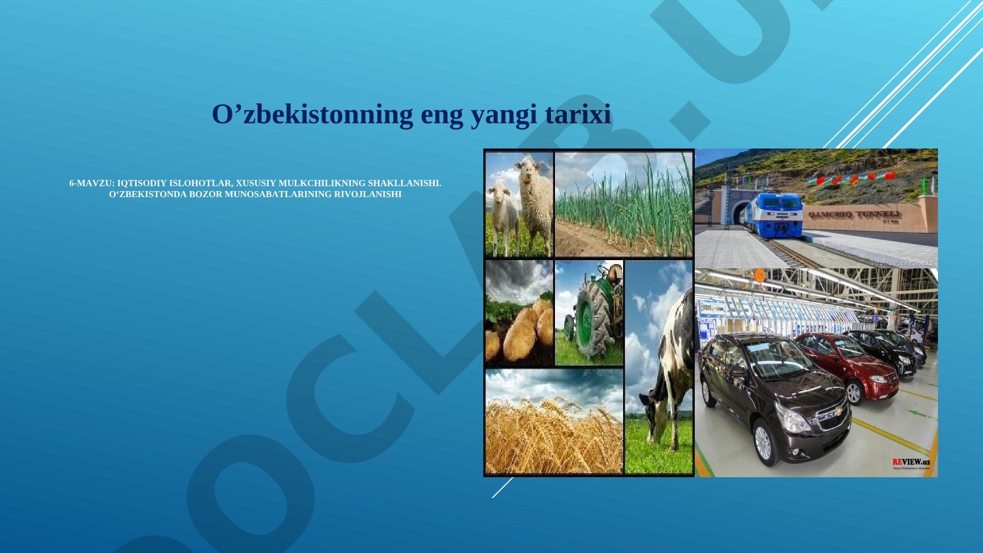Iqtisodiy islohotlar, xususiy mulkchilikning shakllanishi. O‘zbekistonda bozor munosabatlarining rivojlanishi