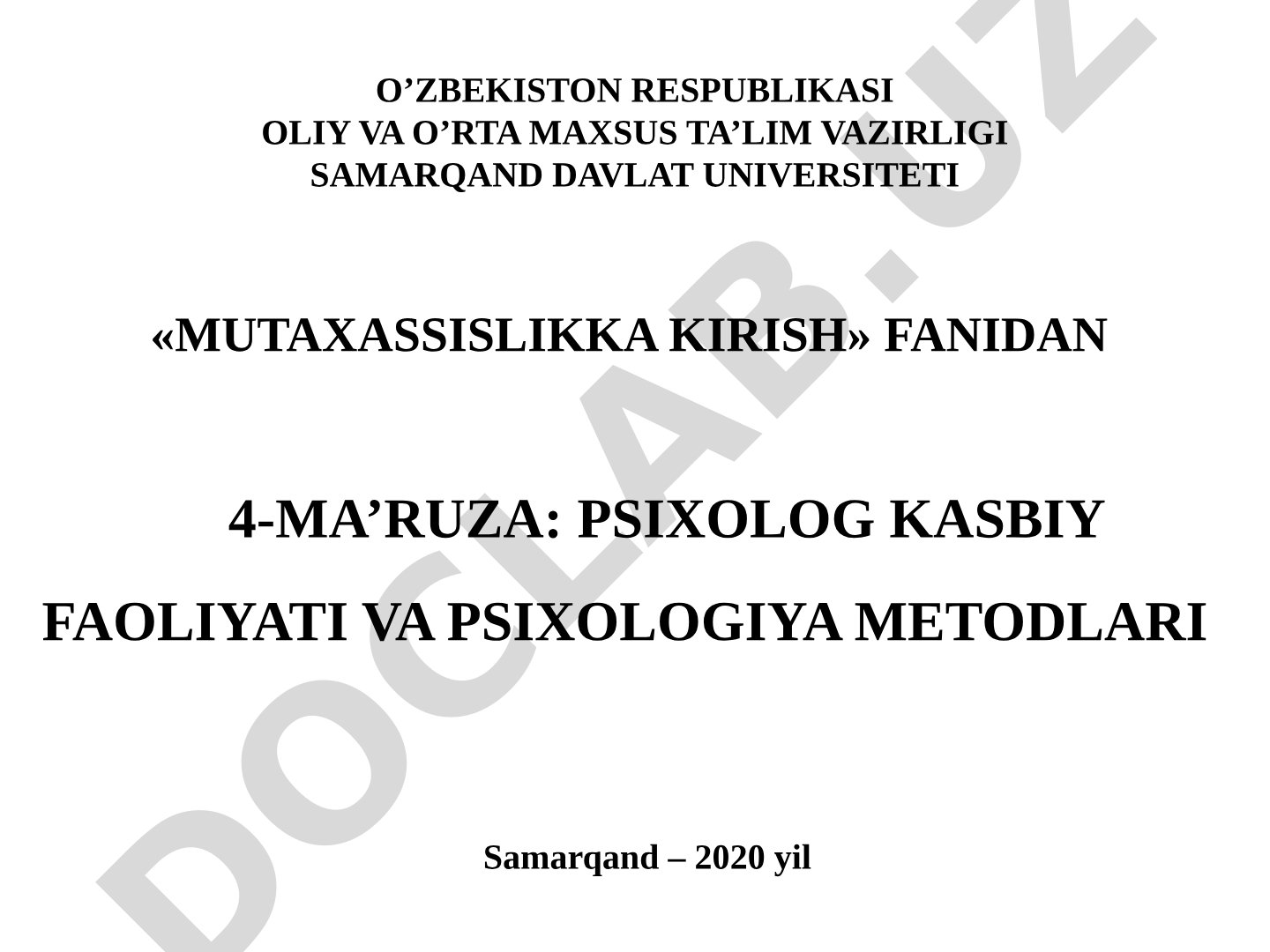 Psixolog kasbiy faoliyati va psixologiya metodlari