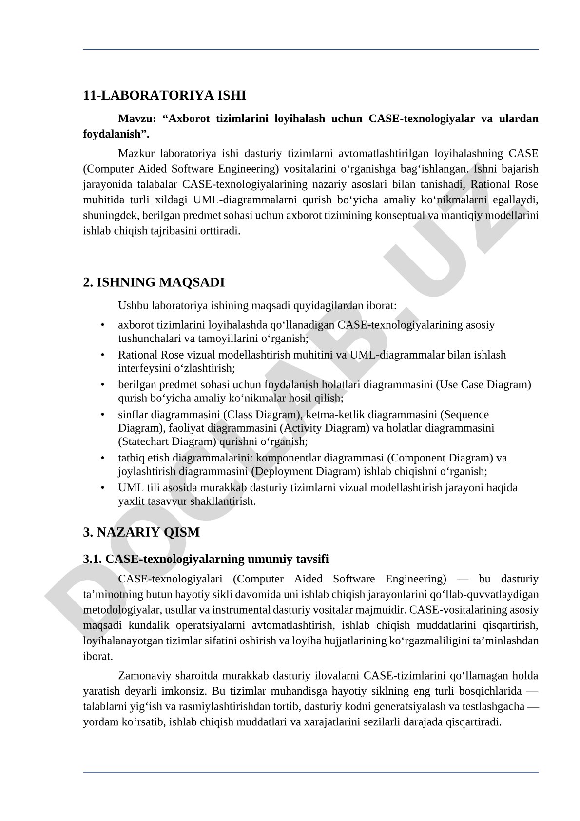 Axborot tizimlarini loyihalash uchun CASE-texnologiyalar va ulardan foydalanish