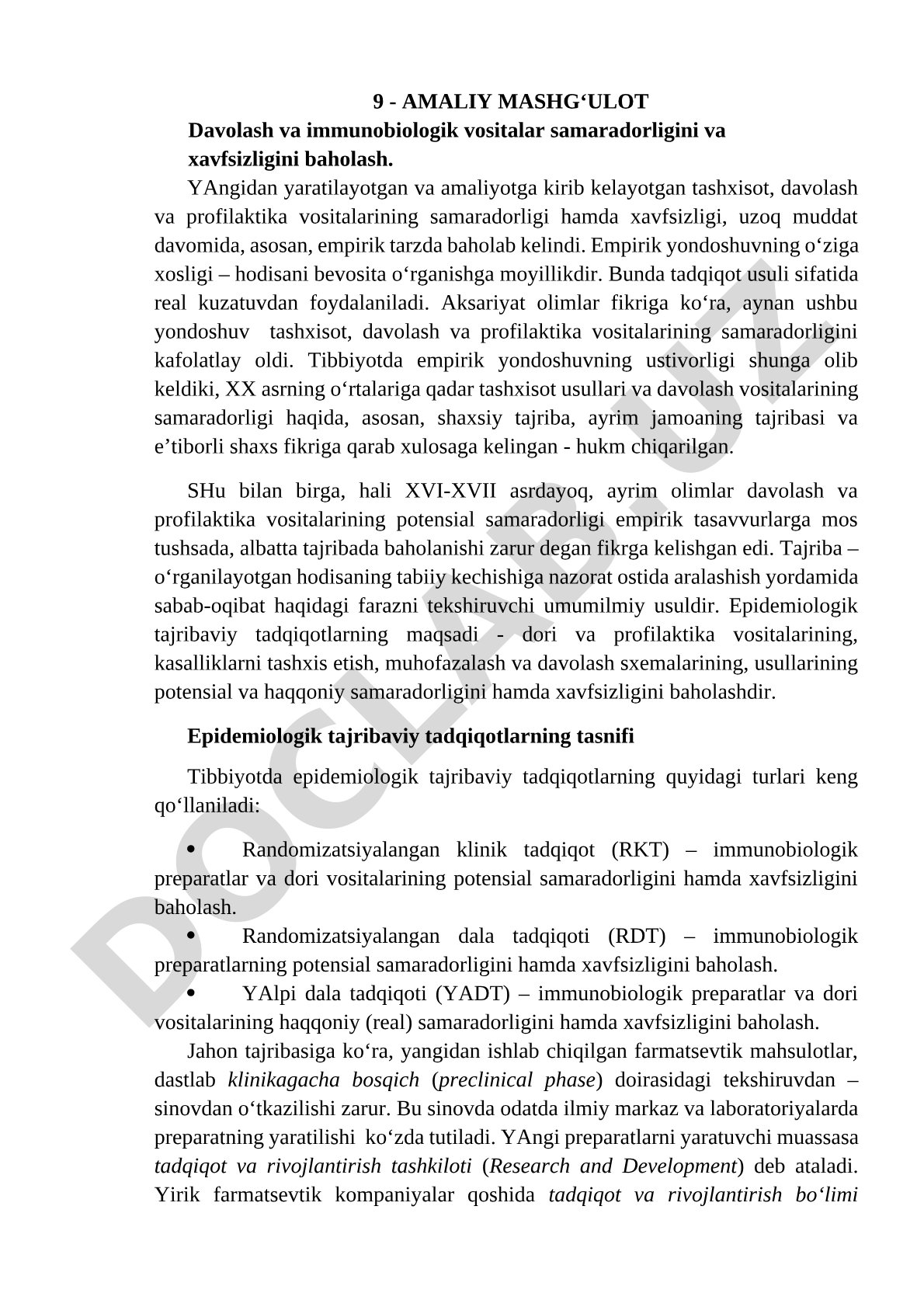 Davolash va immunobiologik vositalar samaradorligini va xavfsizligini baholash