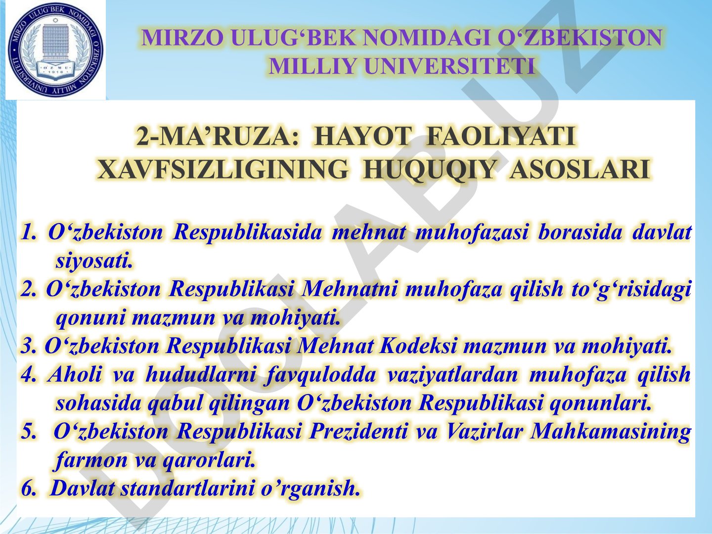 Hayot faoliyati xavfsizligining huquqiy asoslari