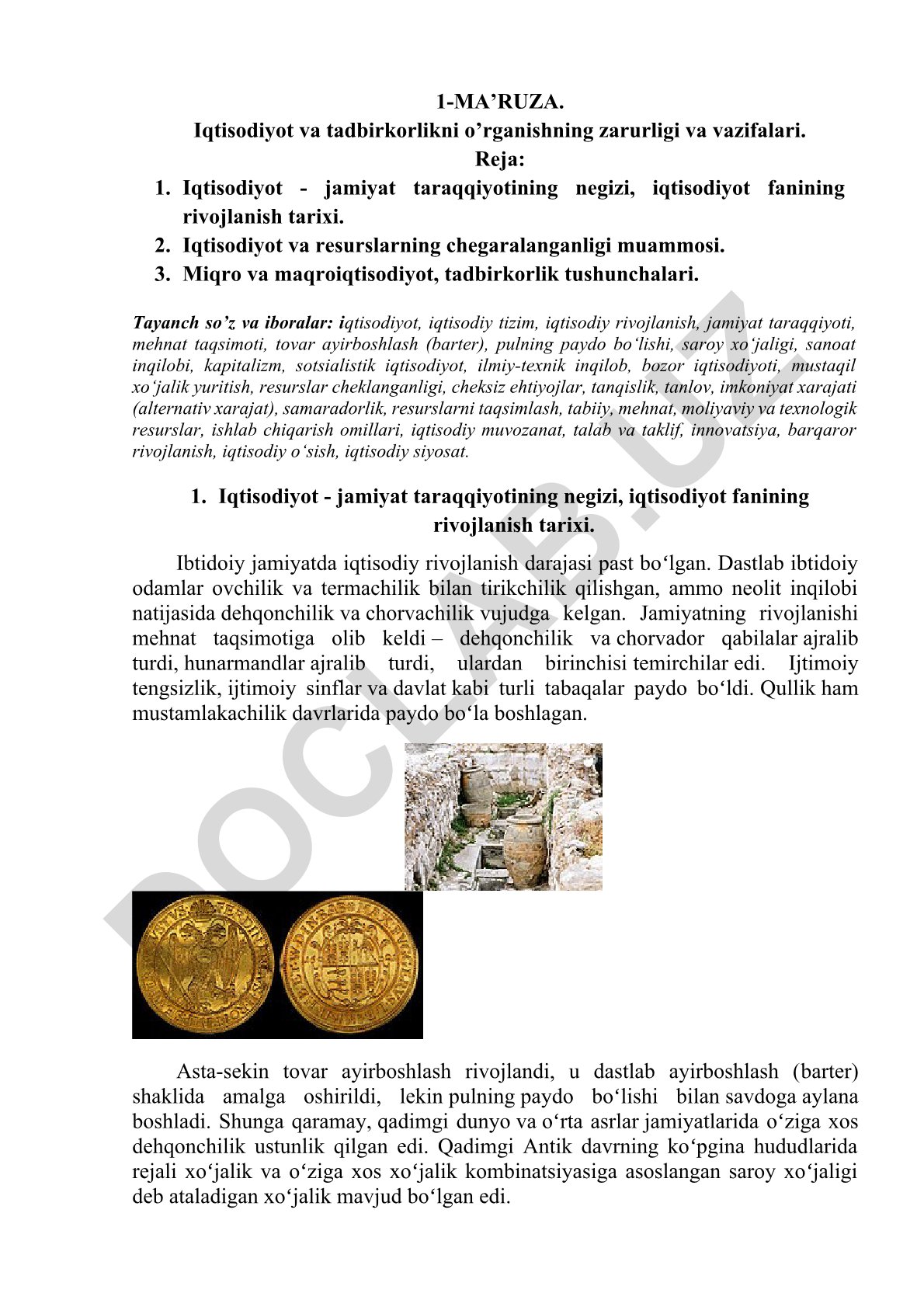 Iqtisodiyot va tadbirkorlikni o'rganishning zarurligi va vazifalari