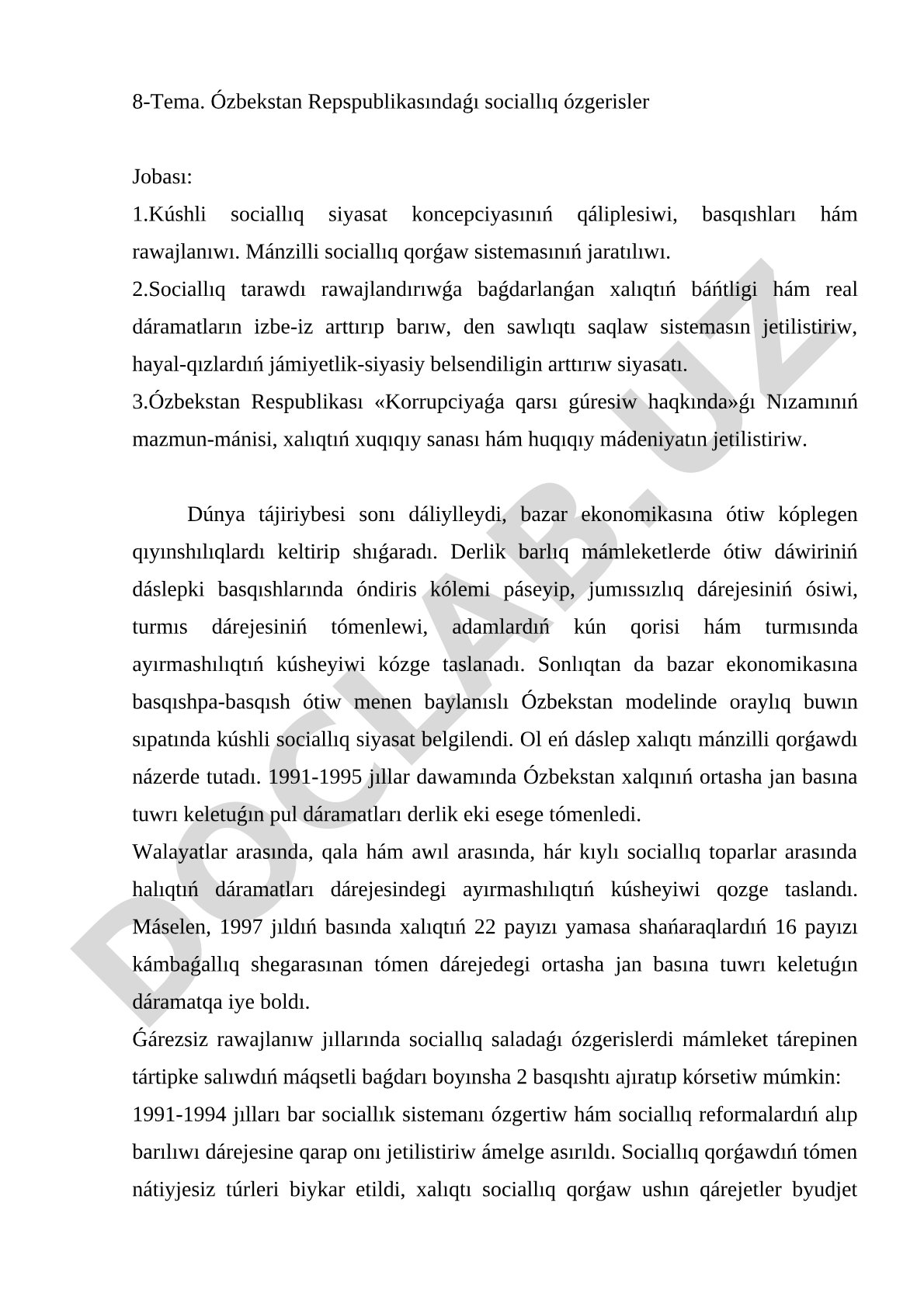 Ózbekstan Respublikasındaǵı sociallıq ózgerisler