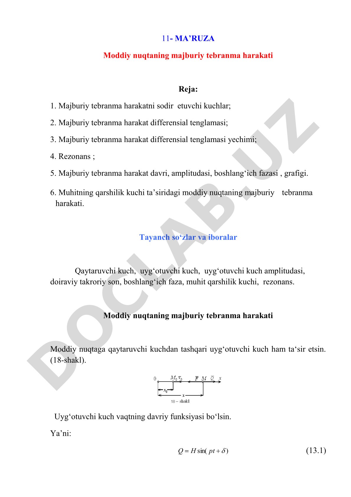 Moddiy nuqtaning majburiy tebranma harakati