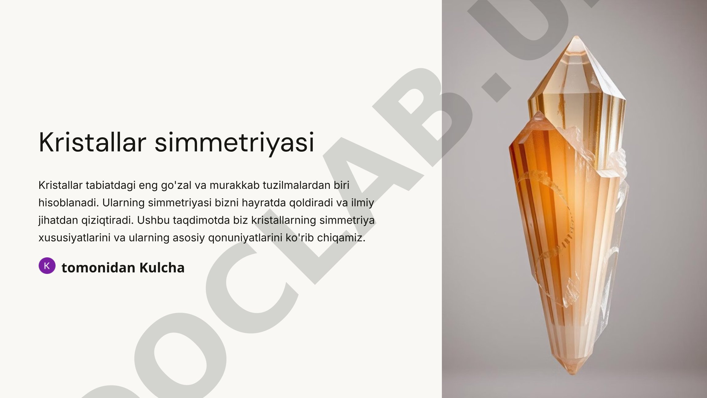 Kristallar simmetriyasi turlari, simmetriya operatorlari va kristall tizimlar haqida