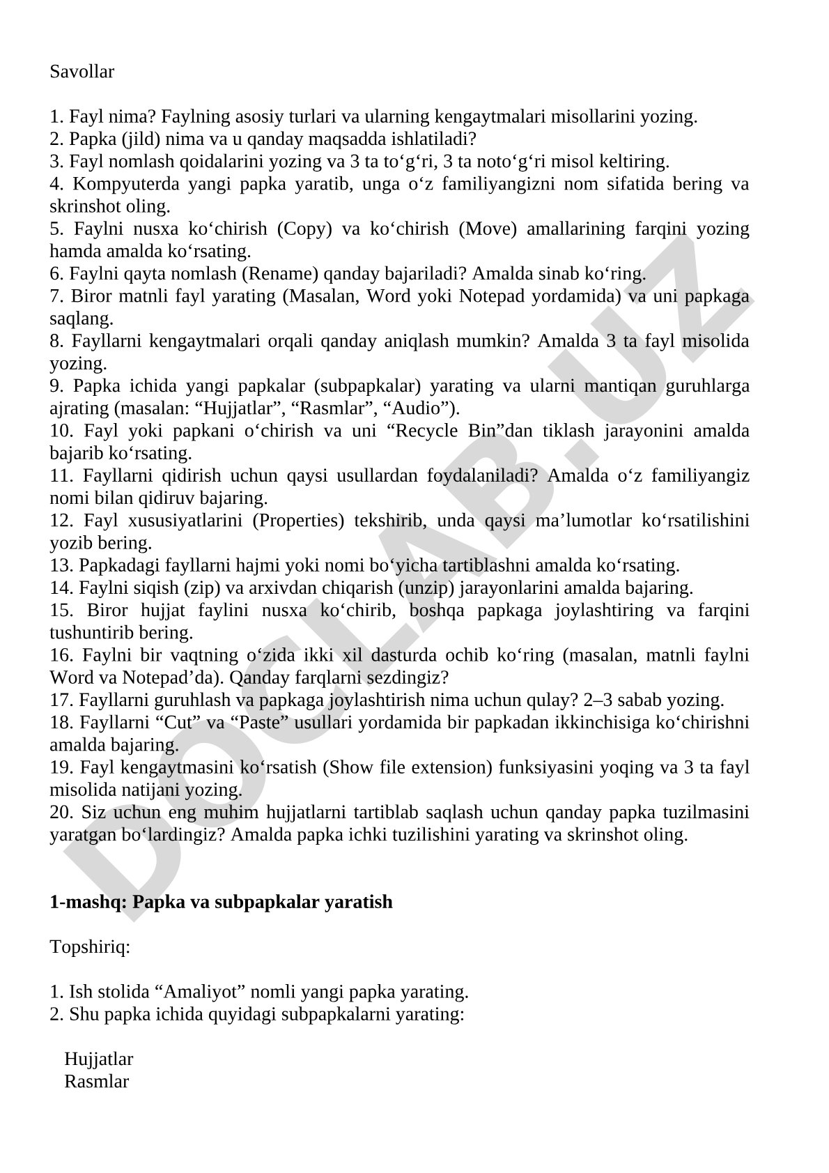Fayl va papkalar bilan ishlash