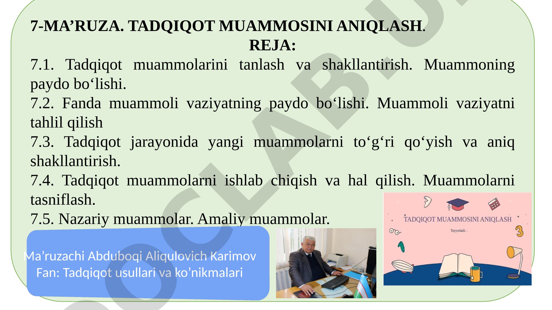 Tadqiqot muammosini aniqlash