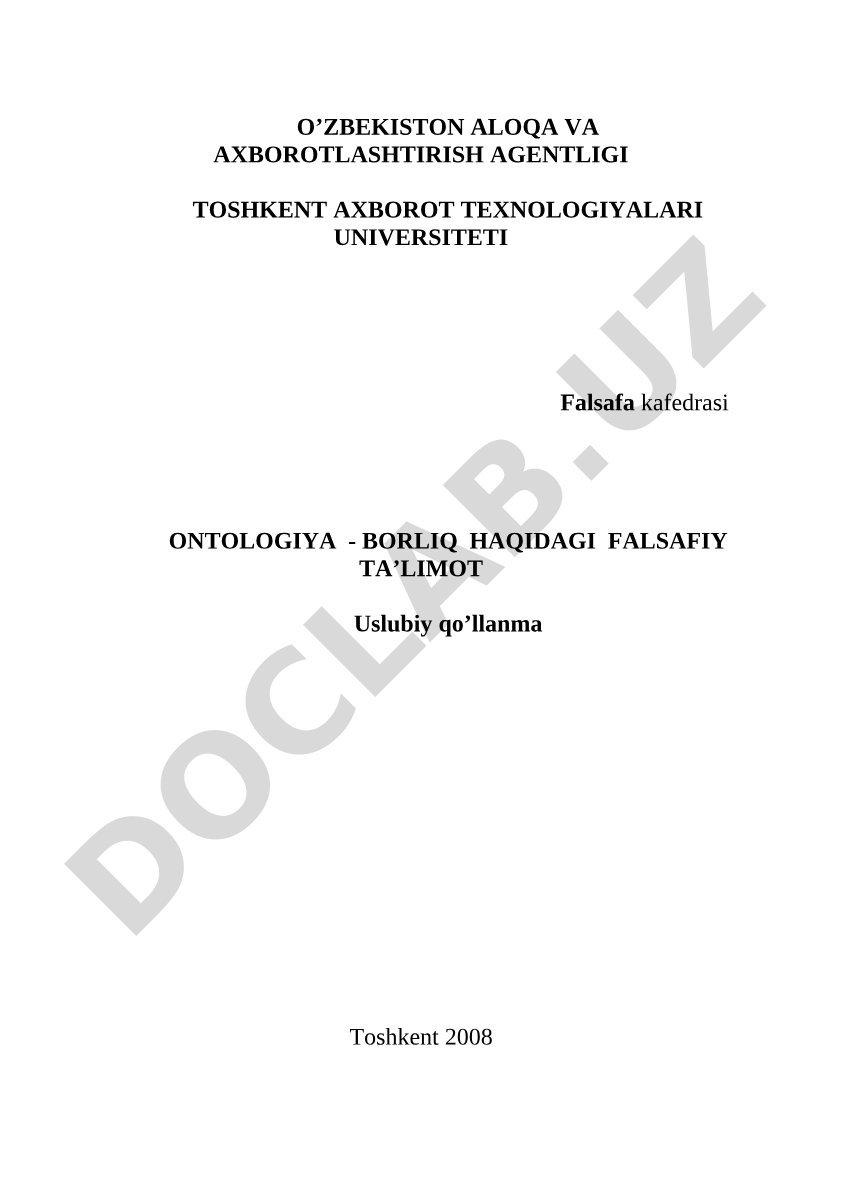 ONTOLOGIYA - BORLIQ HAQIDAGI FALSAFIY TA’LIMOT
