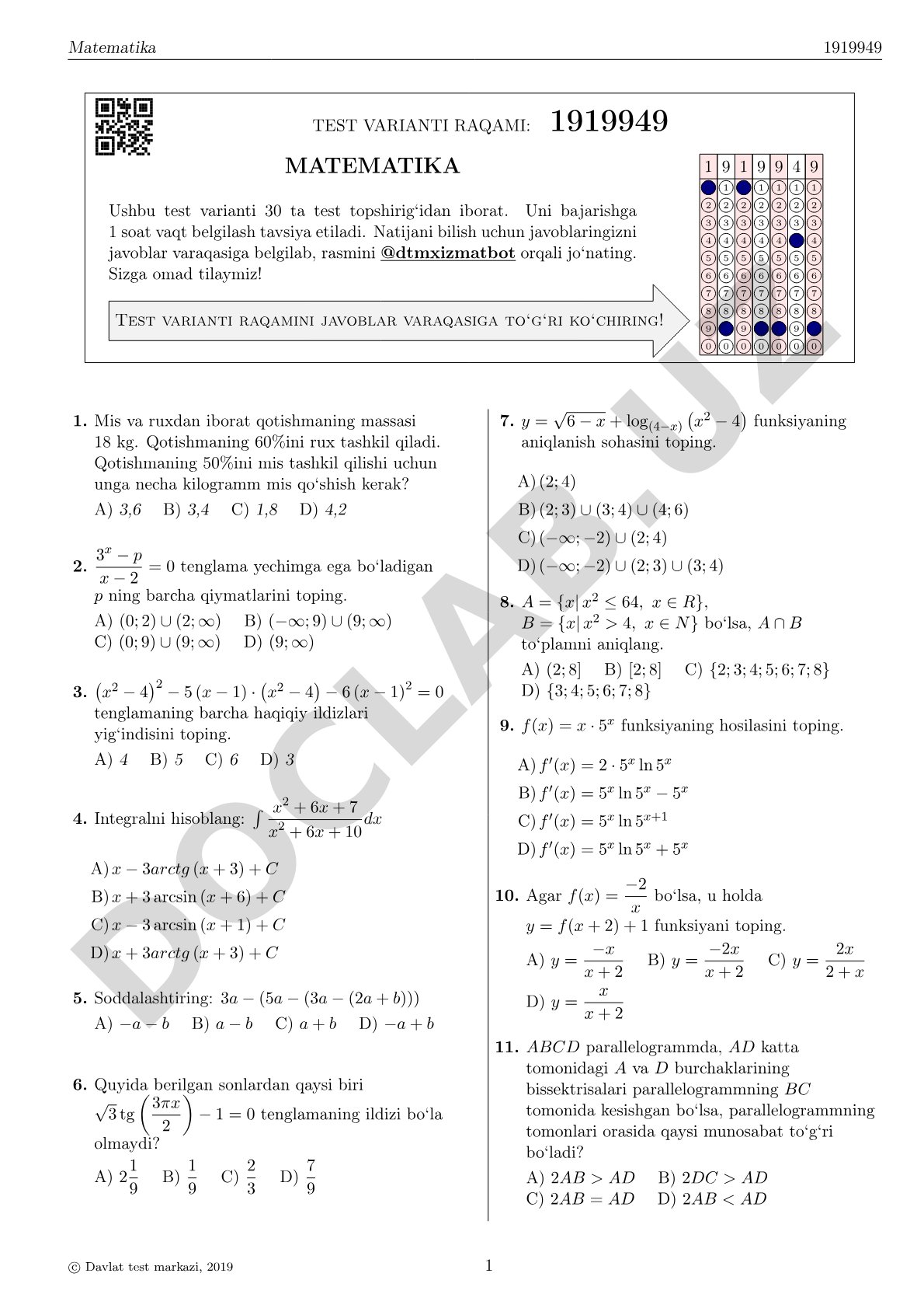 Matematika test varianti 1919949