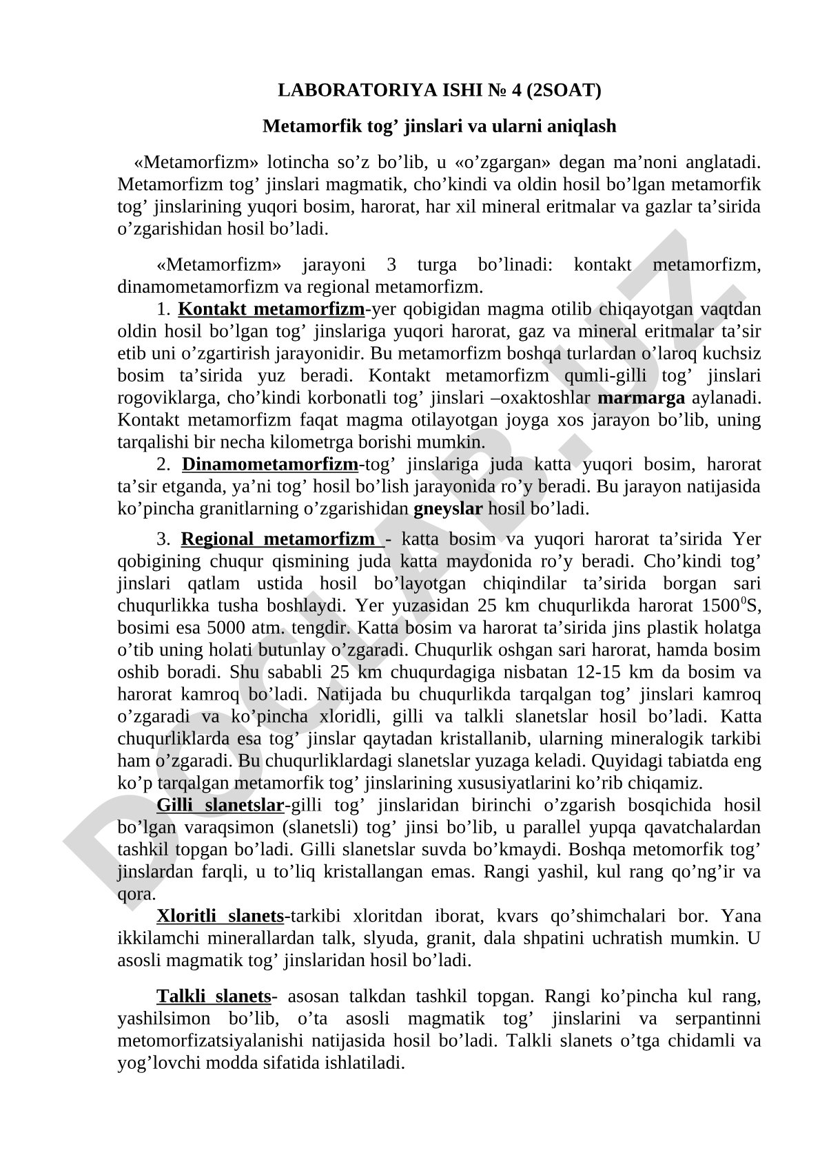 Metamorfik tog' jinslari va ularni aniqlash