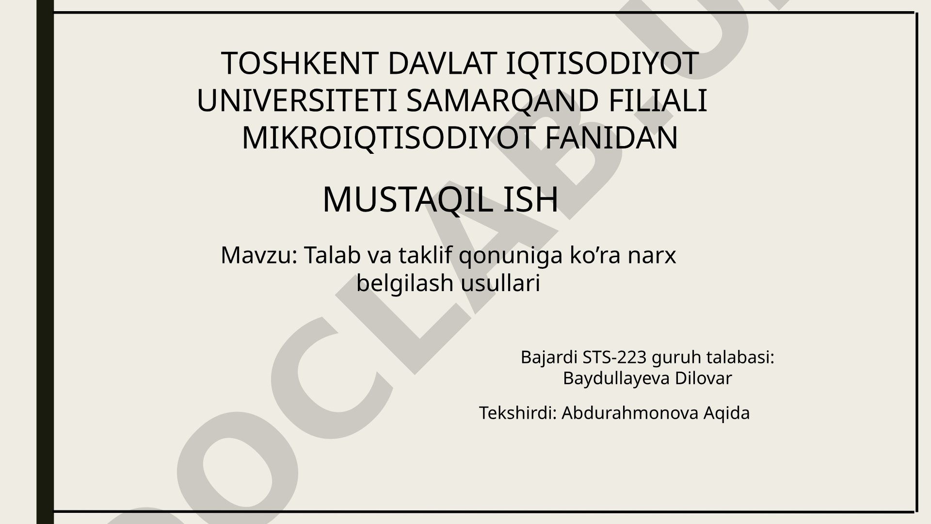 Talab va taklif qonuniga ko'ra narx belgilash usullari