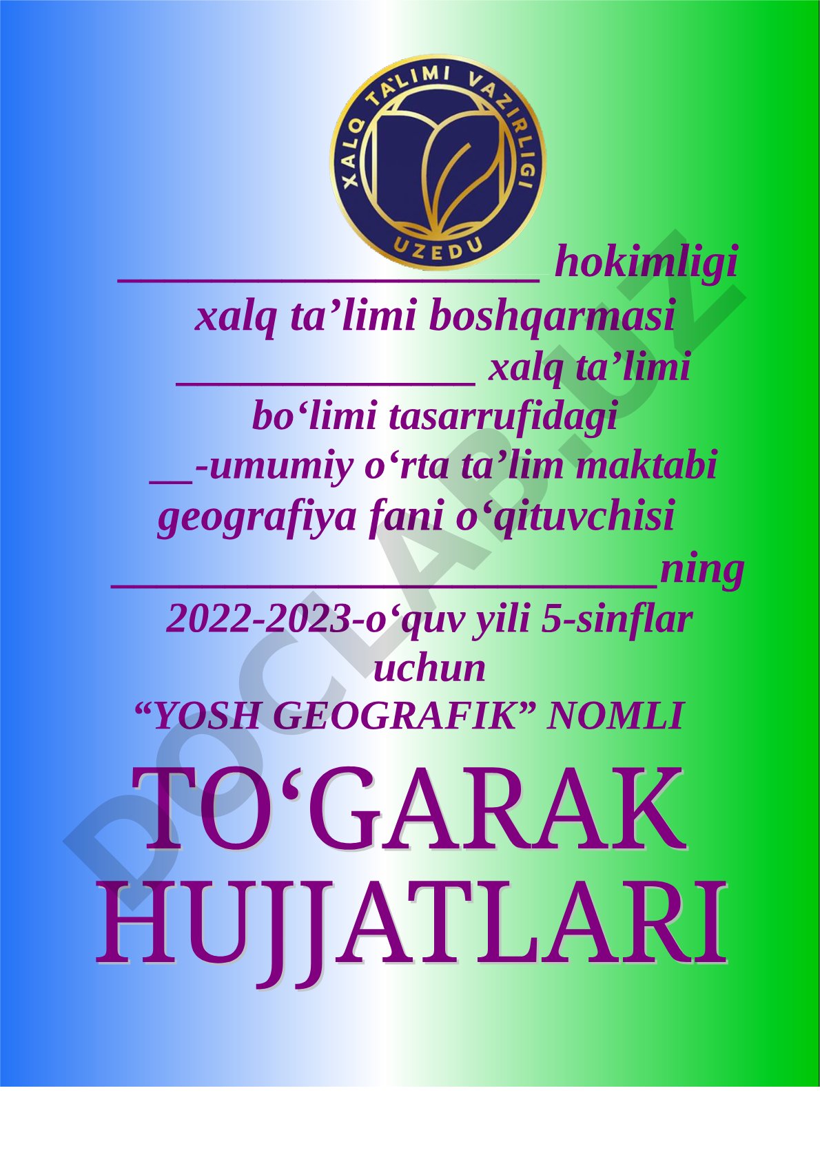Yosh geografik to‘garagi ish rejasi
