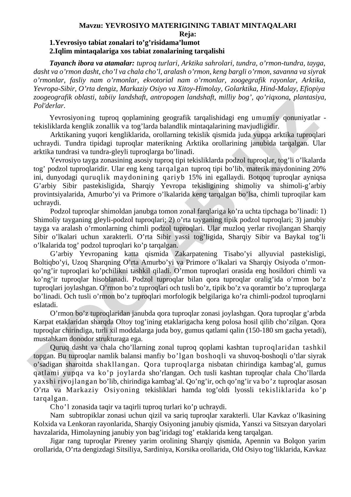 Yevrosiyo materigining tabiat mintaqalari
