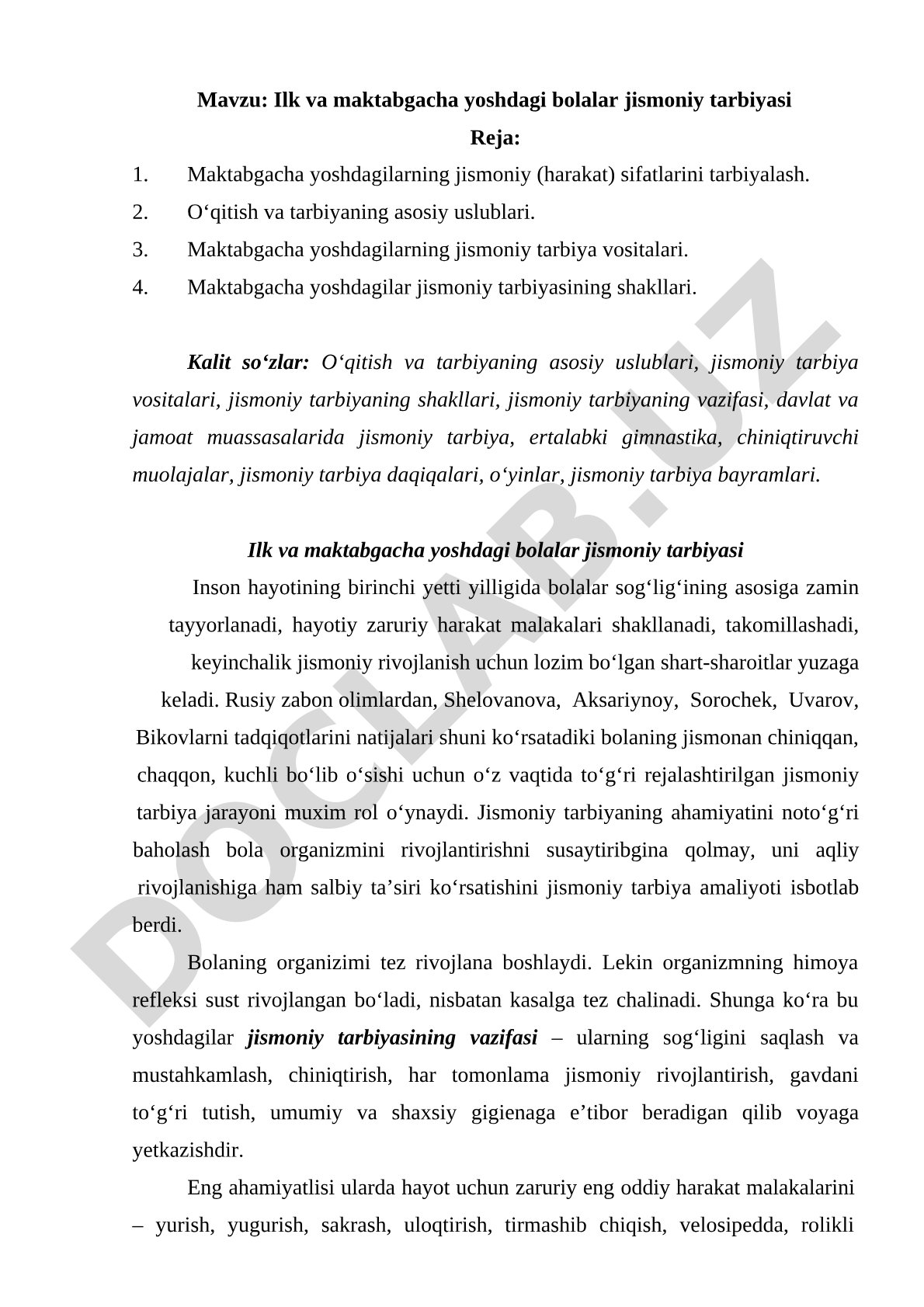 Ilk va maktabgacha yoshdagi bolalar jismoniy tarbiyasi
