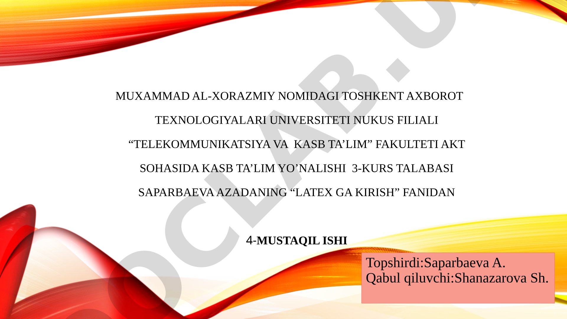 LaTeX ga kirish fanidan mustaqil ish: Abzatsni formatlash