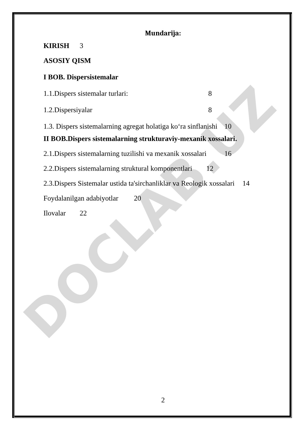 Namlanish. Flotatsiya. Adsorbsiya jarayonlarning asosiy nazariy tamoyillari