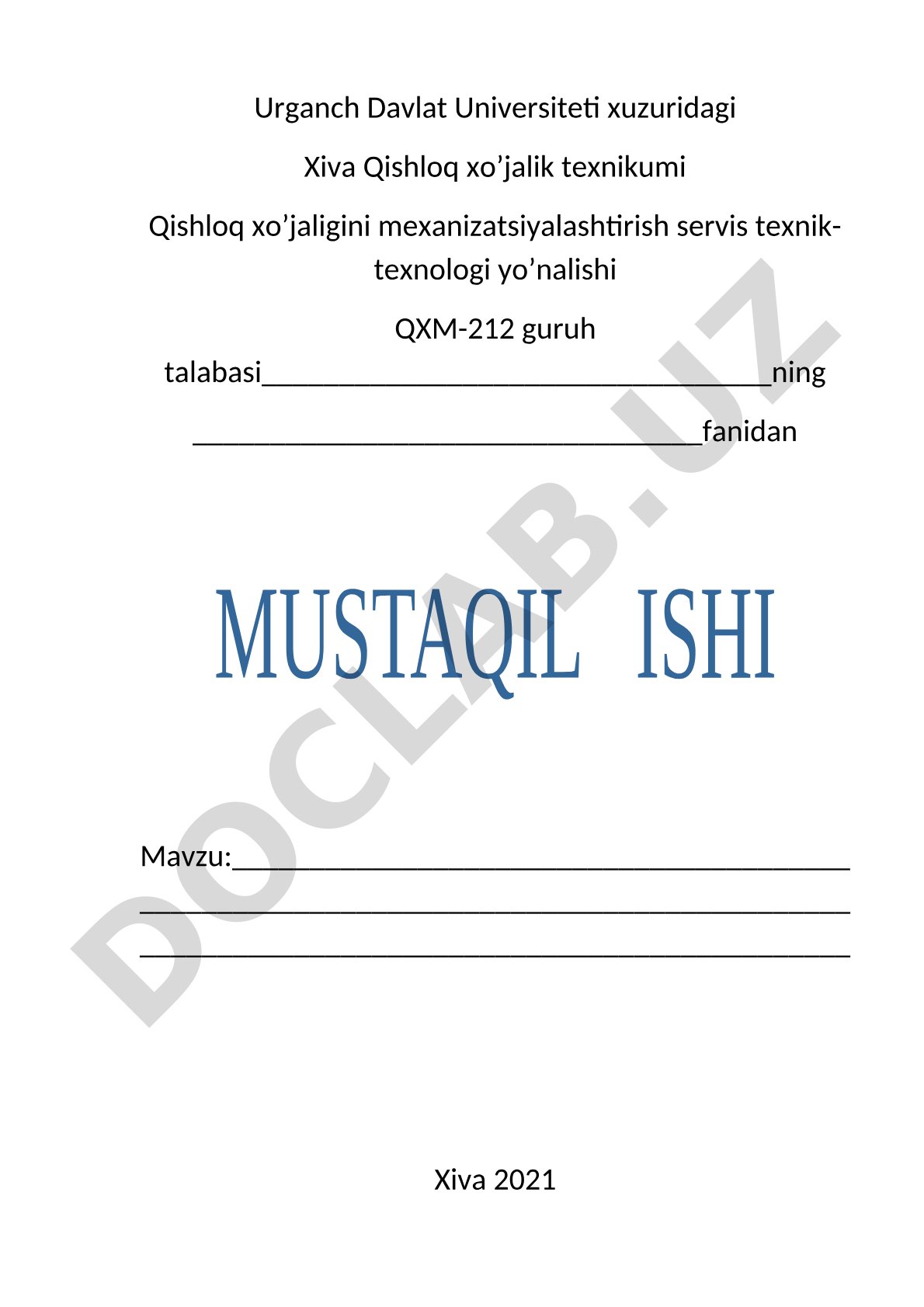 MTP tarkibiga asosan MTUni loyihalashtirish topshiriq varag'i