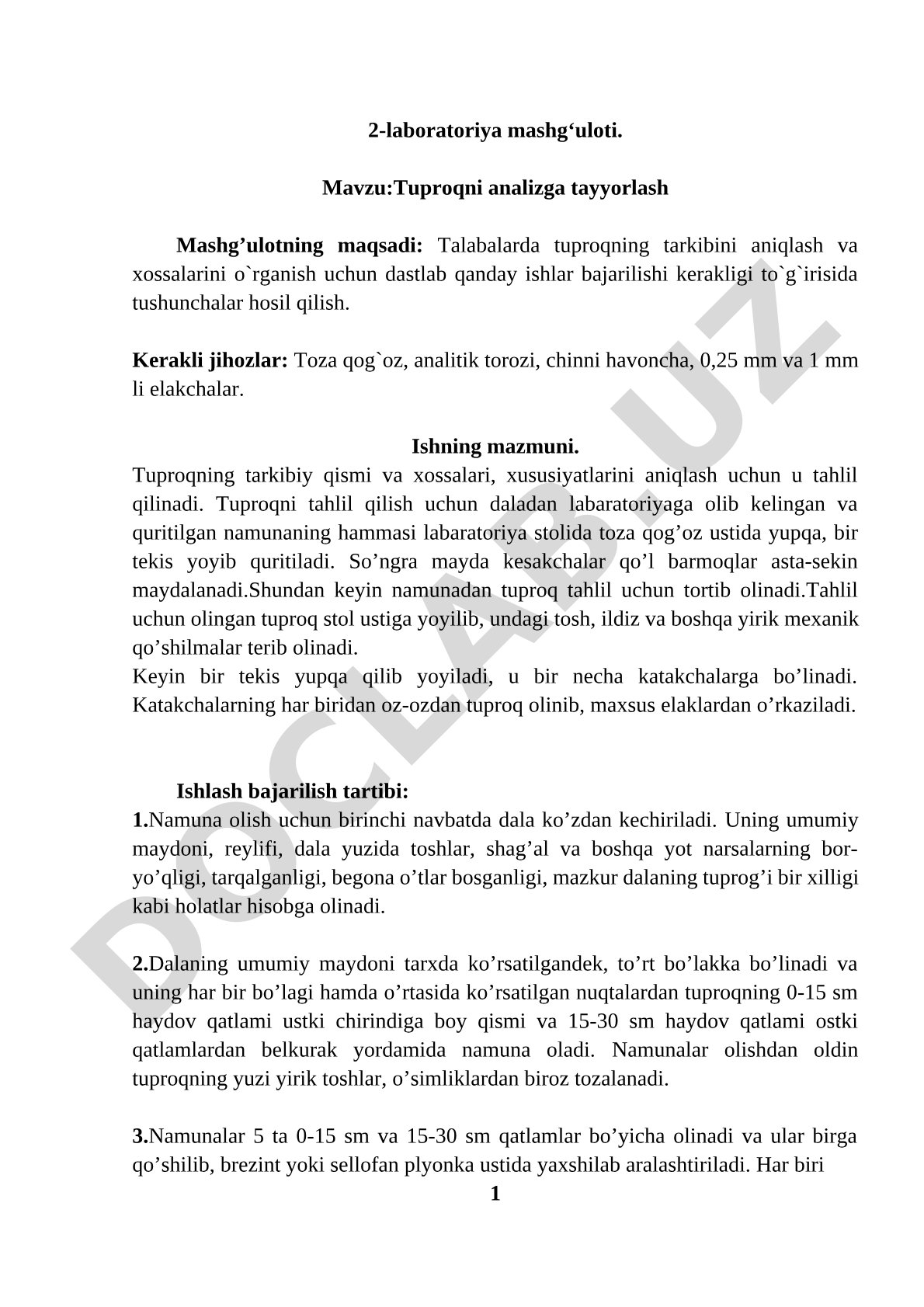 Tuproqni analizga tayyorlash