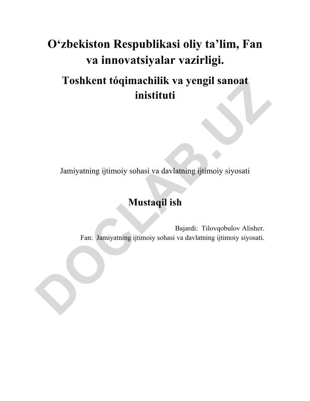 Jamiyatning ijtimoiy sohasi va davlatning ijtimoiy siyosati