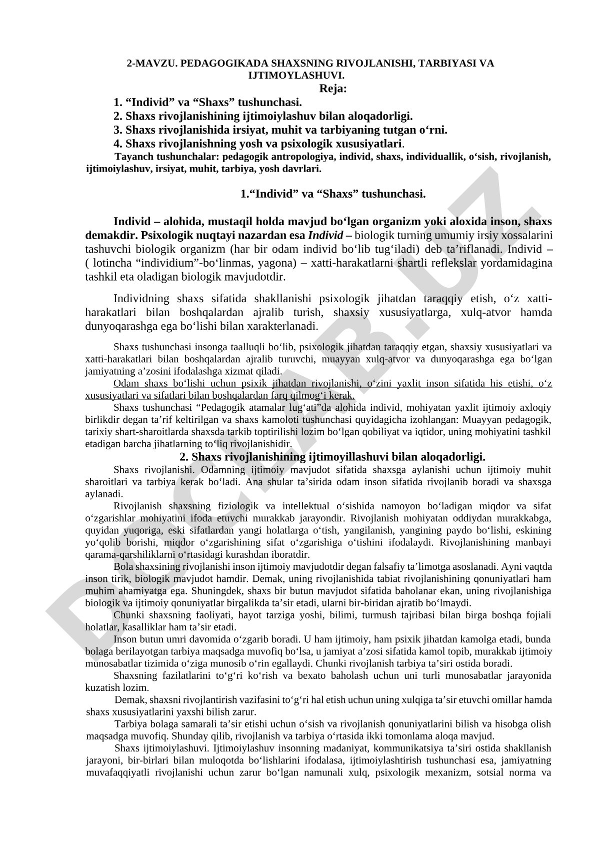 Pedagogikada shaxsning rivojlanishi, tarbiyasi va ijtimoiylashuvi
