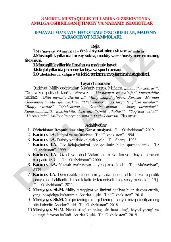 Mustaqillik yillarida O'zbekistonda amalga oshirilgan ijtimoiy va madaniy islohotlar