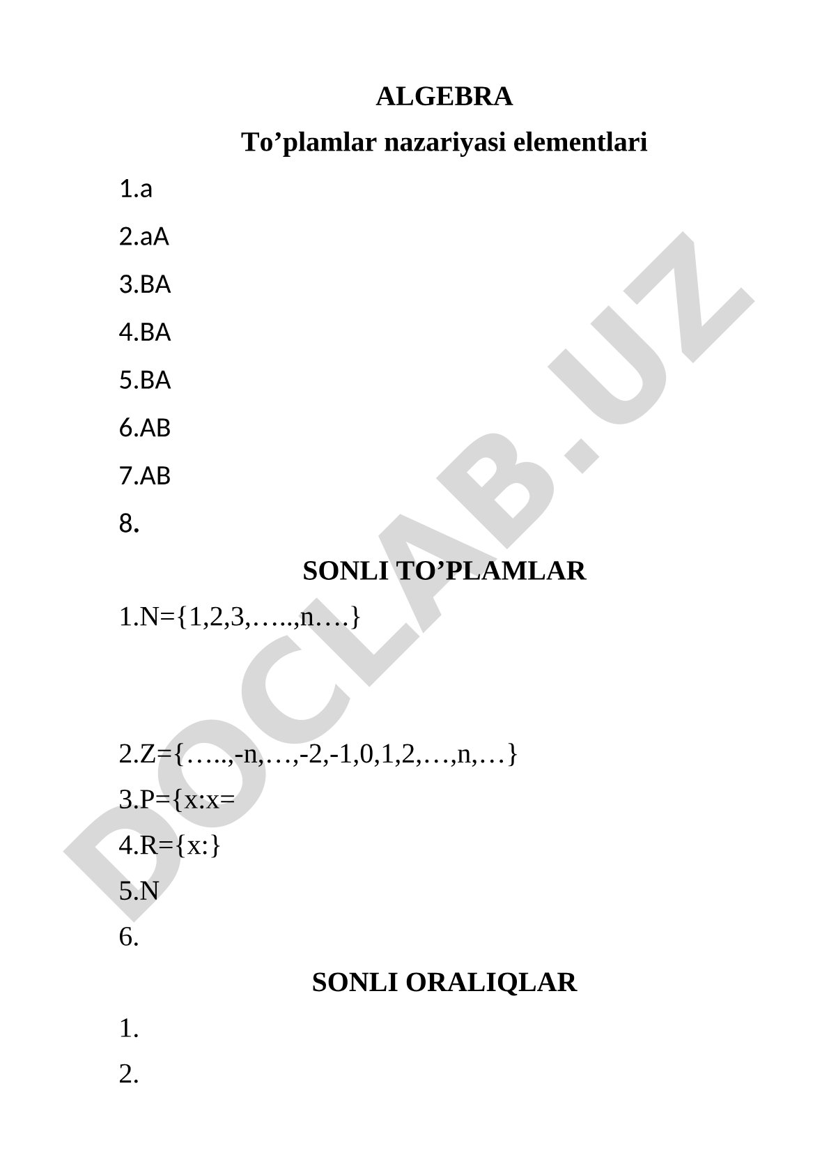 To'plamlar nazariyasi elementlari