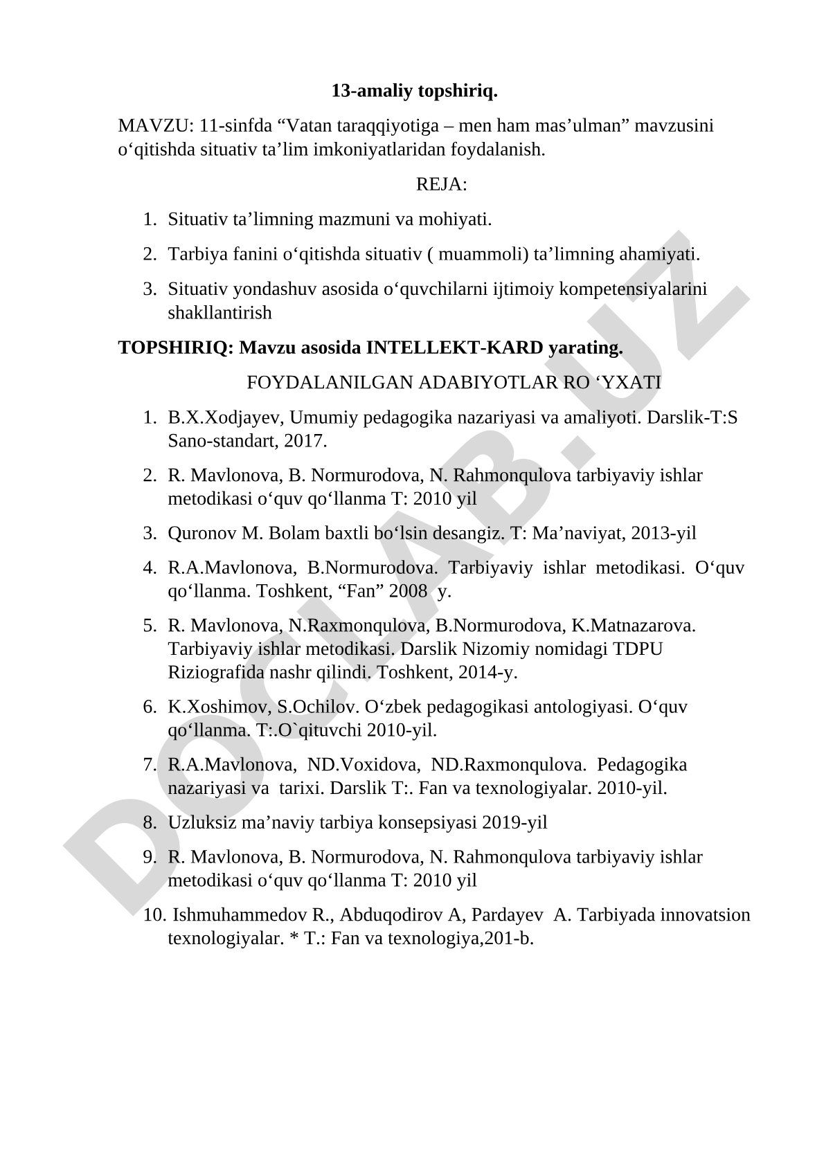 11-sinfda “Vatan taraqqiyotiga – men ham mas’ulman” mavzusini o‘qitishda situativ ta’lim imkoniyatlaridan foydalanish