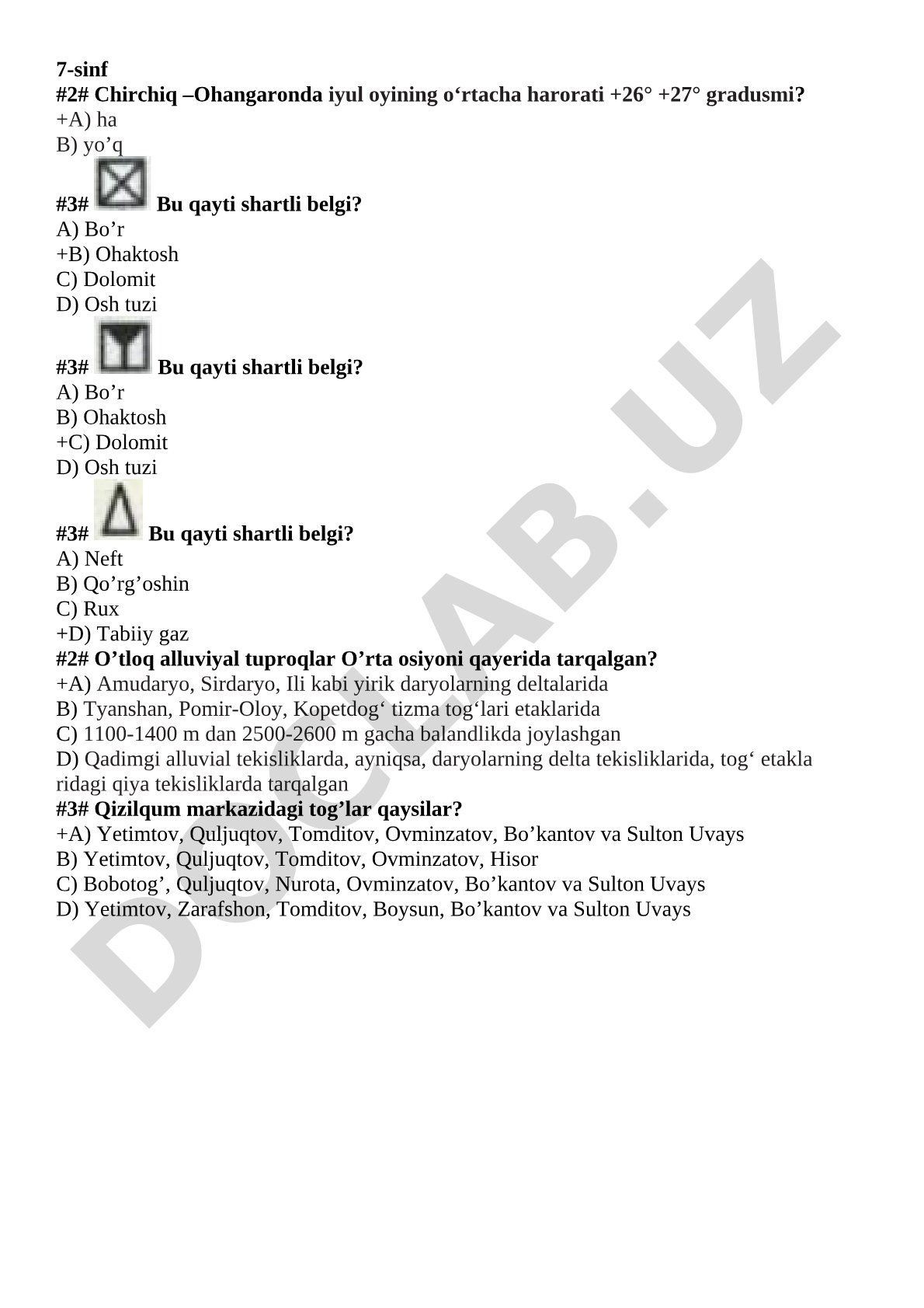 7-sinf geografiya testlari