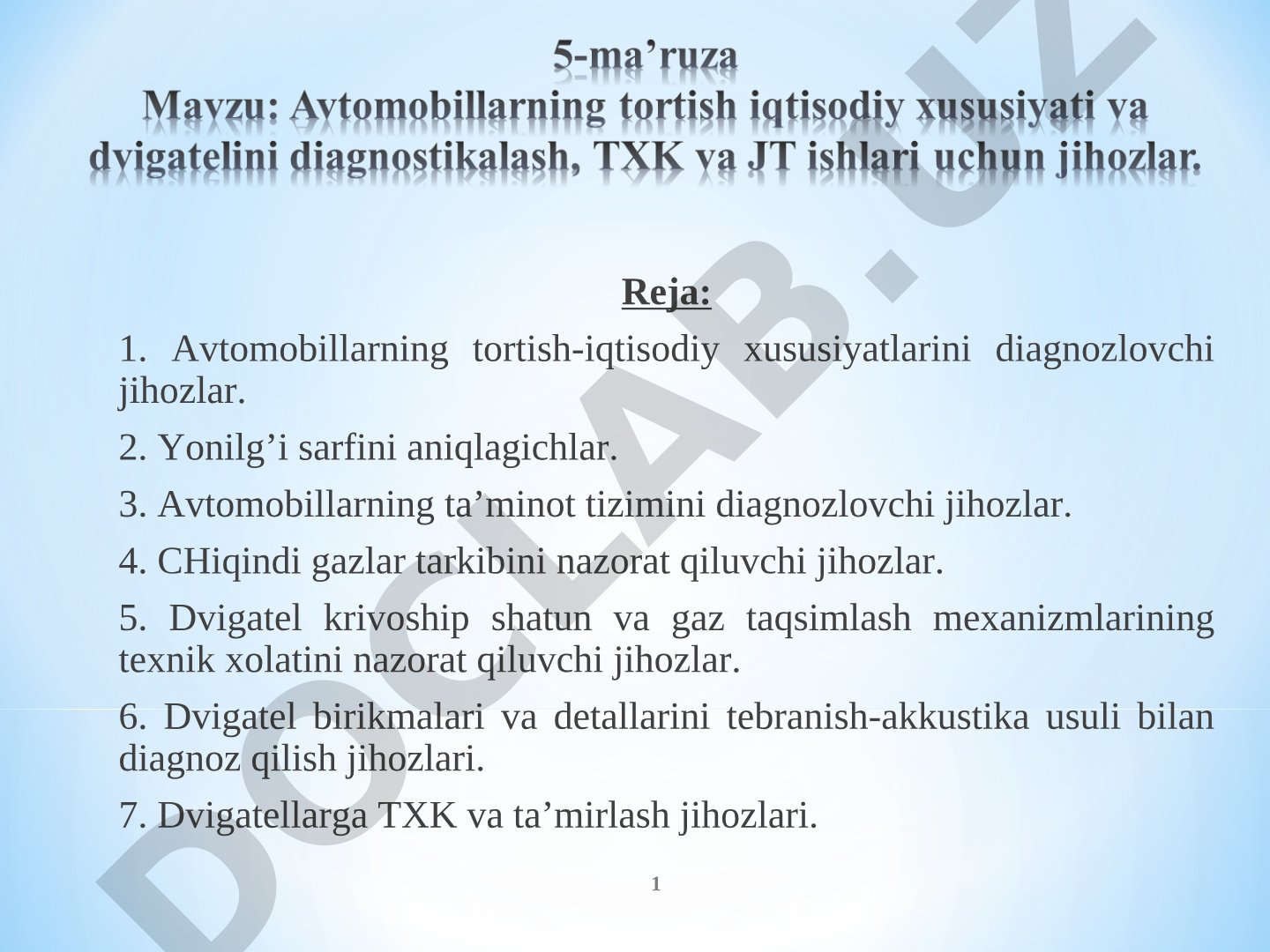 Avtomobillarni diagnostikalash uchun ishlatiladigan jihozlar turlari yoritilgan